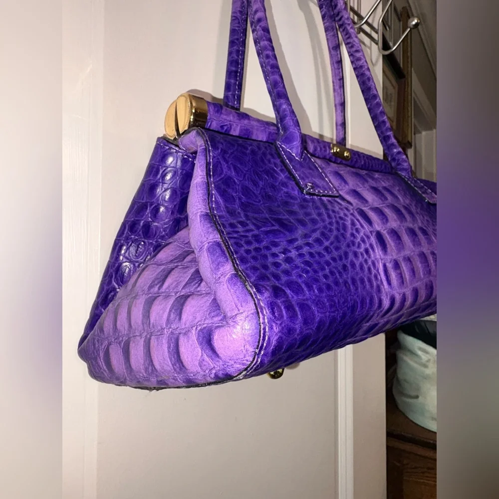 RARE XL Italian Leather Croc Doctor Bag - Electric Amethyst - Picture 11 of 16
